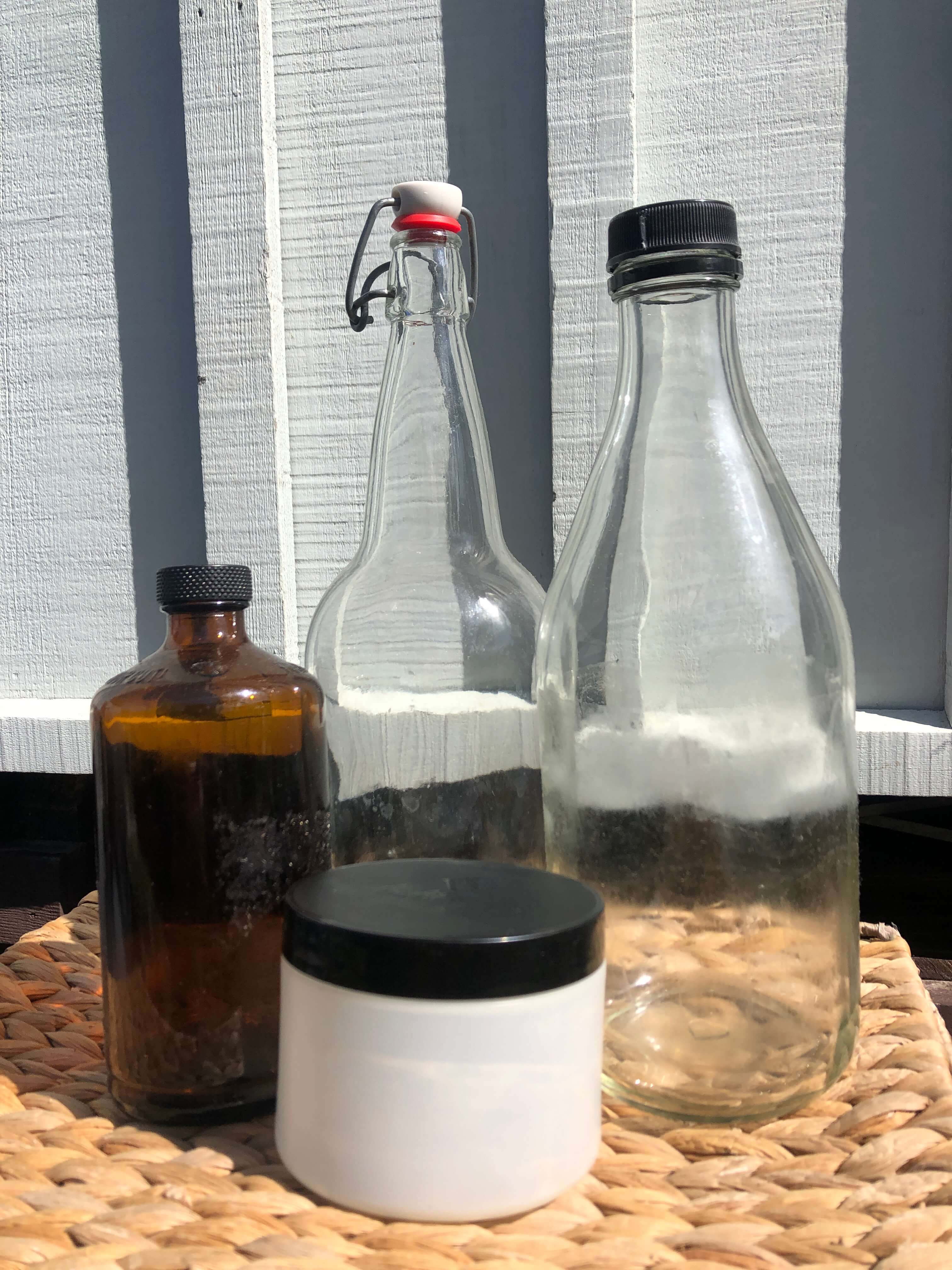 repurposed bottles I will use for my zero waste cleaning products