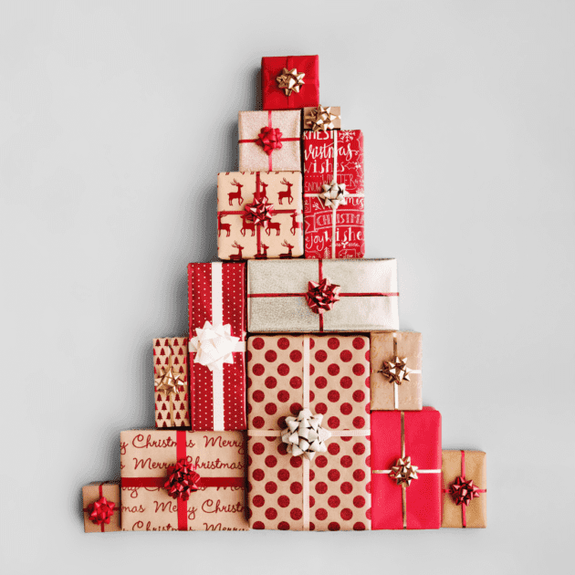 A stack of presents that represents an alternative Christmas tree