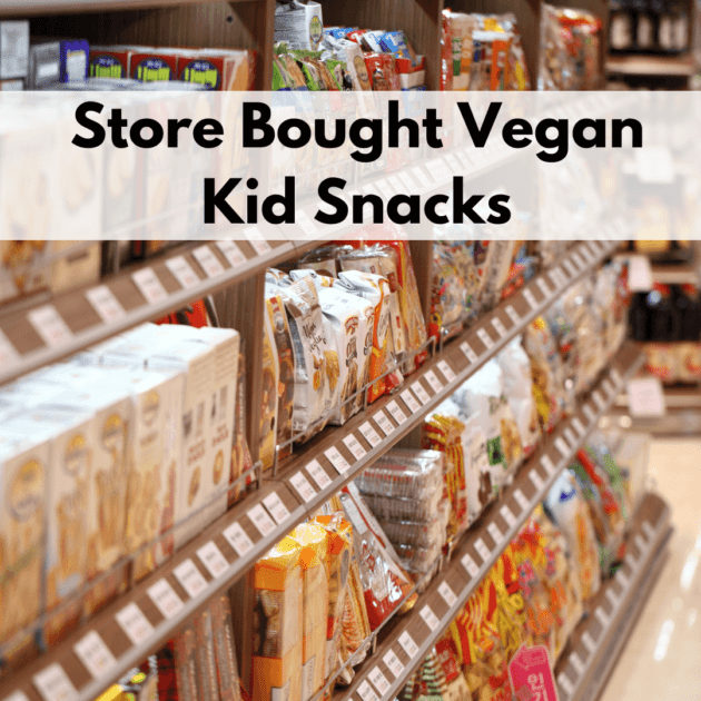 A row of snacks in a grocery store which represents easy vegan snacks for kids