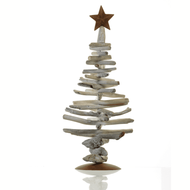 A wooden christmas tree made out of driftwood