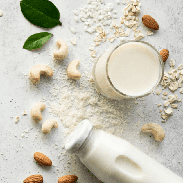 Plant based milks including oat milk, almond milk and cashew milk