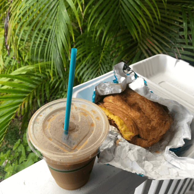vegan breakfast sandwich and coffee I had on vacation