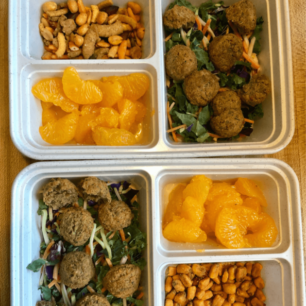 falafel salad, mandarin oranges and nut mixture for a simple lunch idea for work