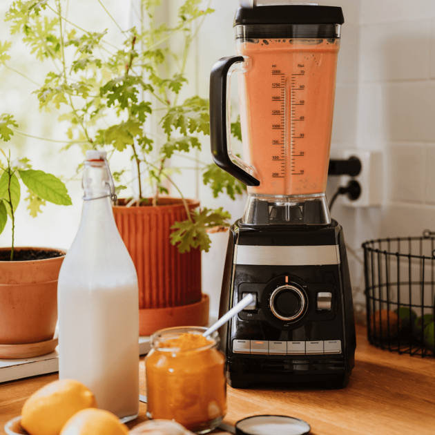 a blender and kitchen plant