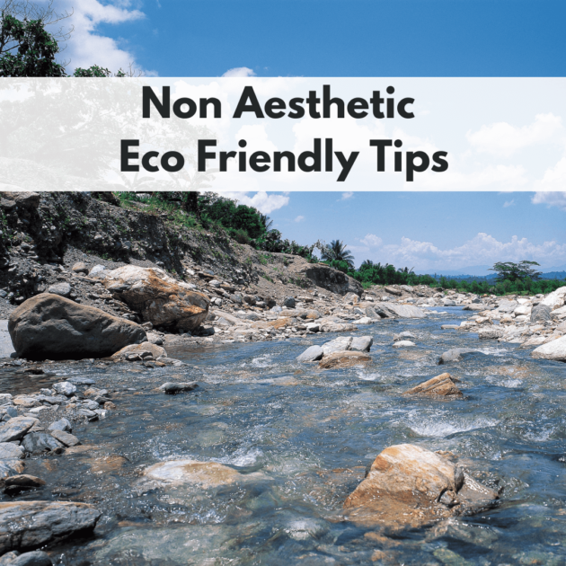 a creek with text that says non aesthetic eco friendly tips