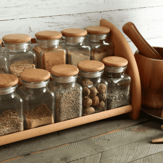 a spice rack to organize essential oils