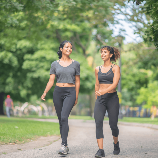 two women going on a walk for one of their 45 min workouts