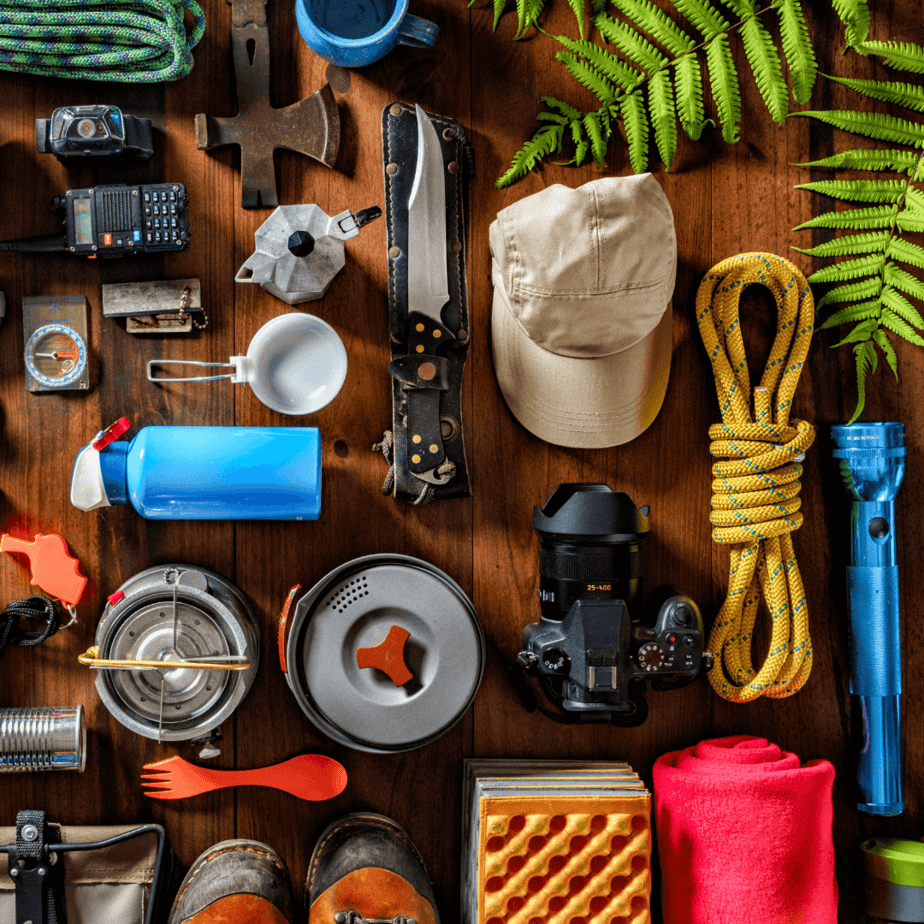 camping gear that will be organized for a camping trip