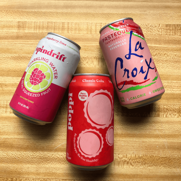 sparkling water, poppi and spindrift which are great soda alternatives