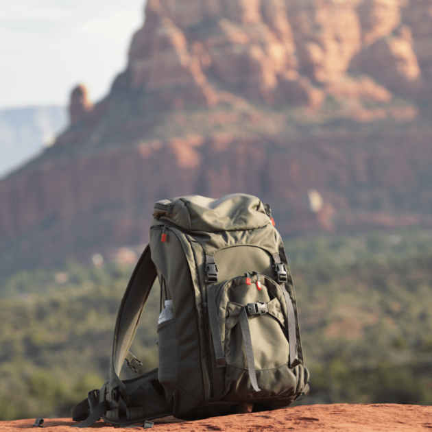 a hiking backpack with hiking gear