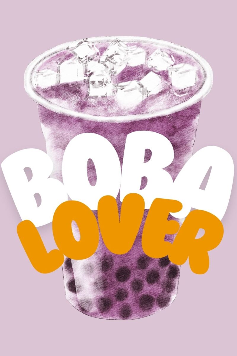 a purple boba drink wall art