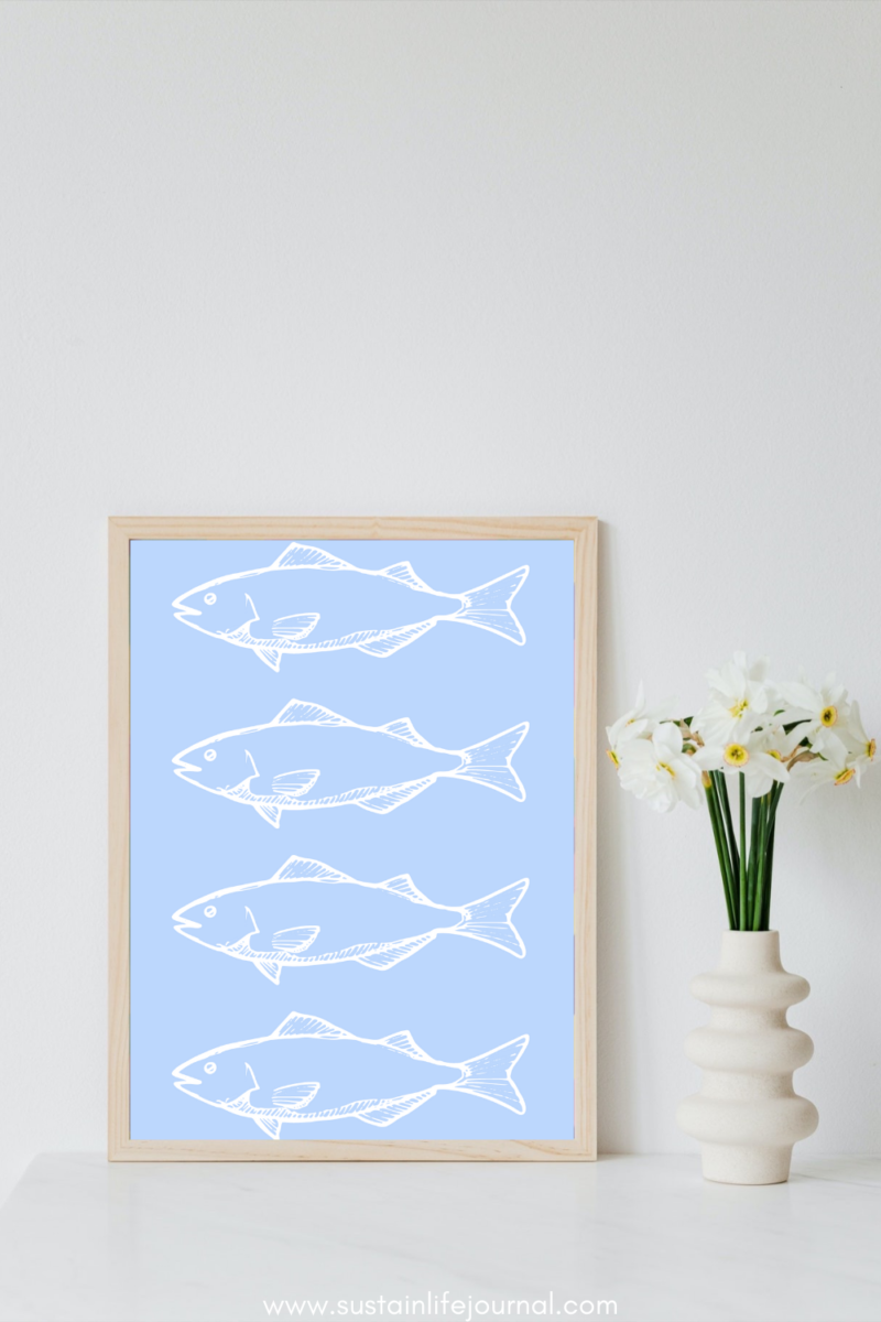 light blue minimalist simple fish wall art