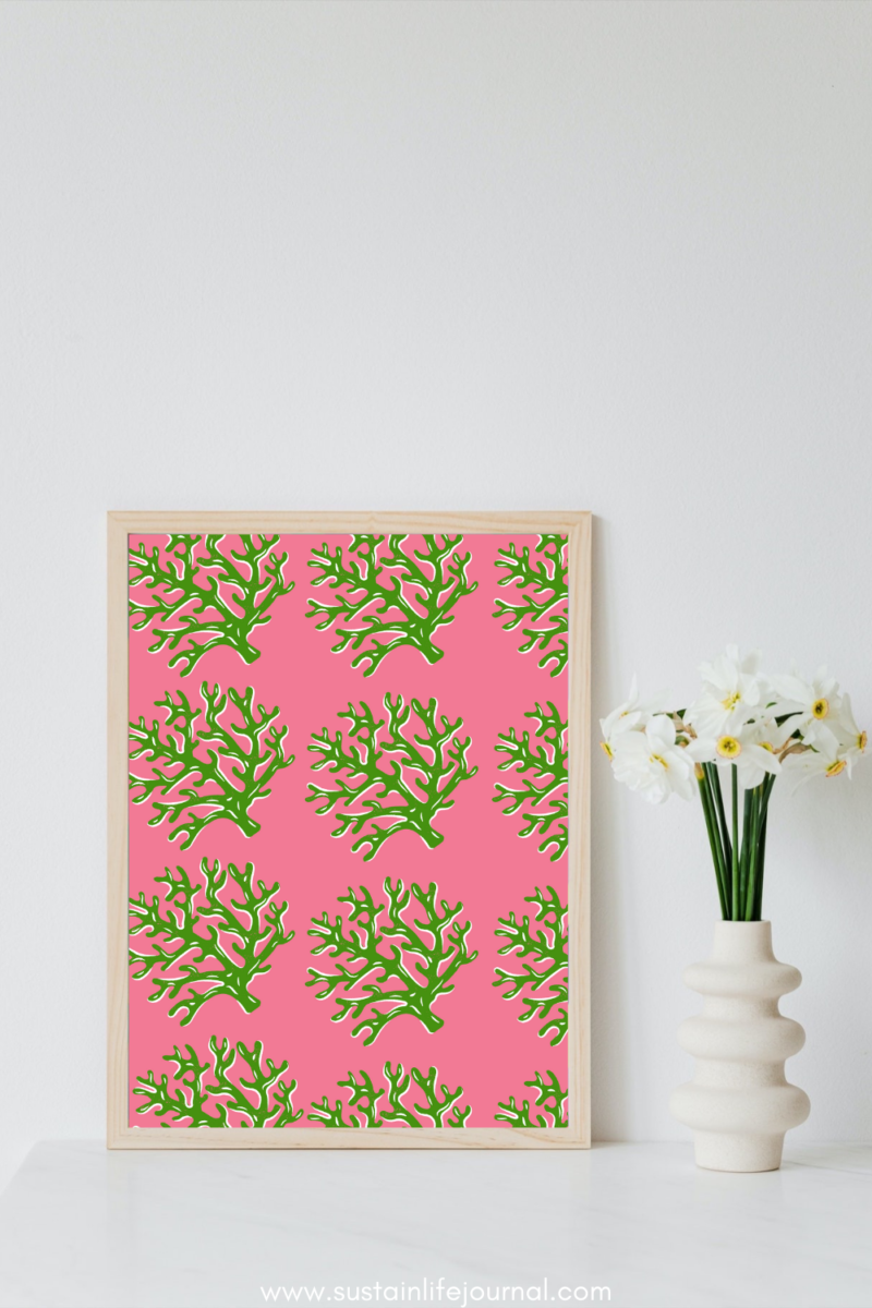 pink and green coastal wall print