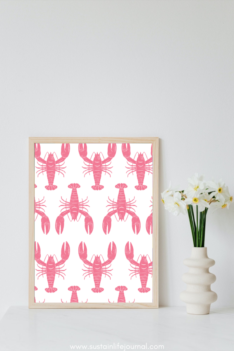 Pink lobster pencil wall art