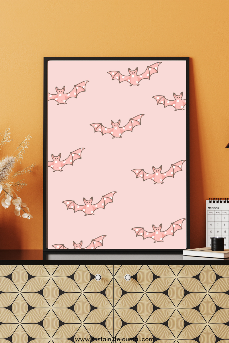 cute pink bats art print