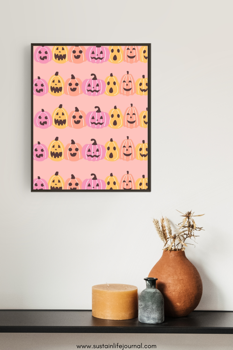 pink pumpkin pattern home decor wall art print