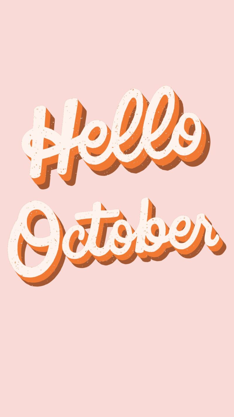 Hello October pink vintage wall print