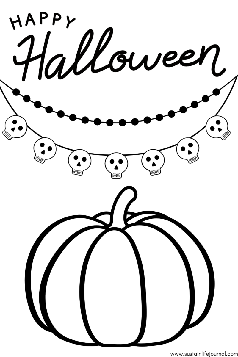 Halloween pumpkin and Happy Halloween coloring page