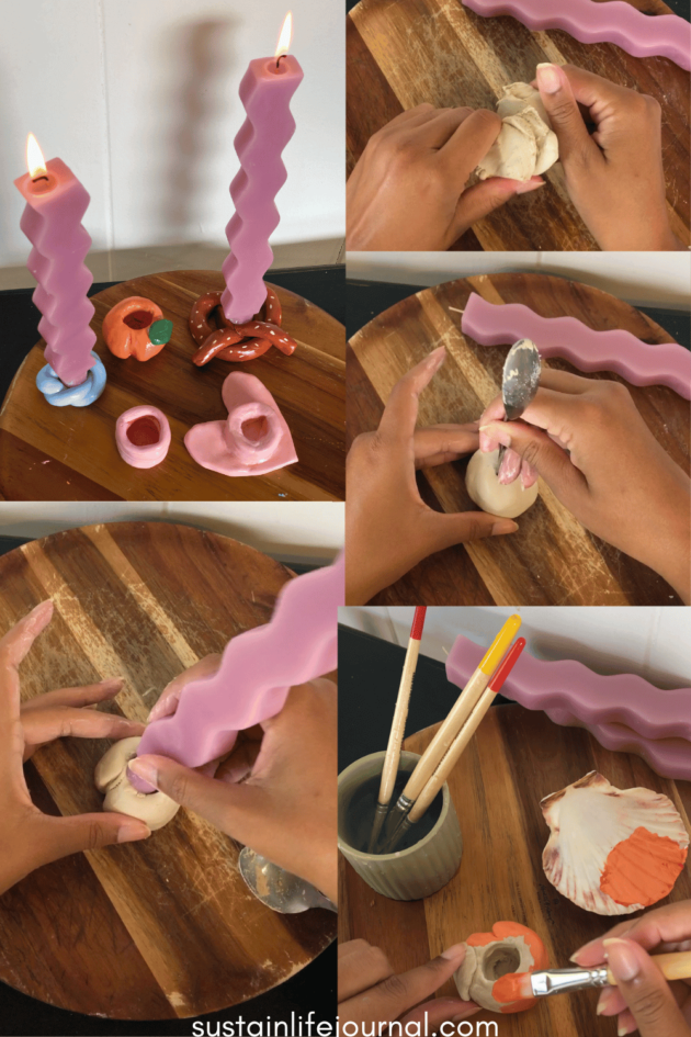someone making a peach candle holder
