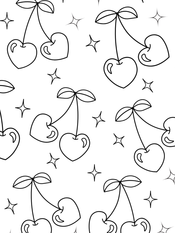 cherry heart coloring sheet